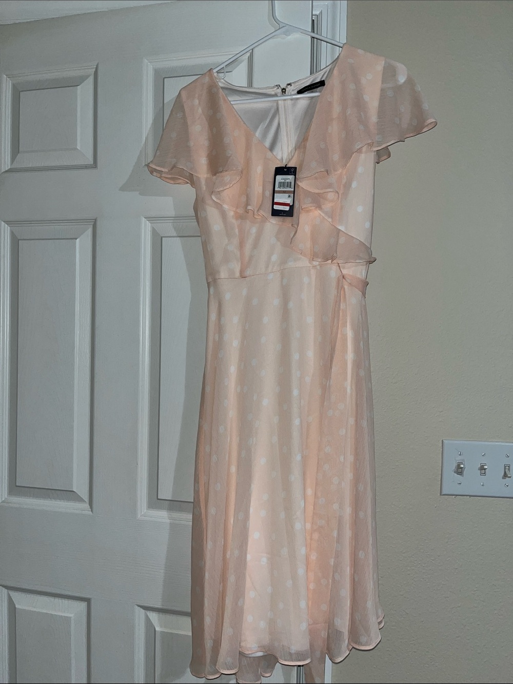 Tommy Hilfiger Light Pink Polka Dot Ruffle Midi Dress